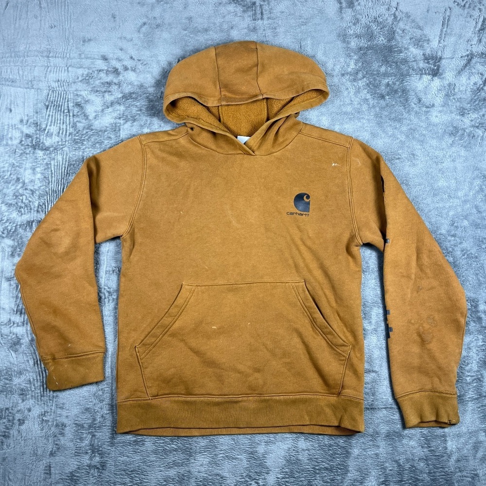 Carhartt Hoodie Youth Boys L 14-16 Brown Fleece Lined Outdoor Pullover Hoodie